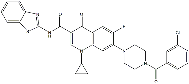 N-(1,3-benzothiazol-2-yl)-7-[4-(3-chlorobenzoyl)-1-piperazinyl]-1-cyclopropyl-6-fluoro-4-oxo-1,4-dihydro-3-quinolinecarboxamide Structure