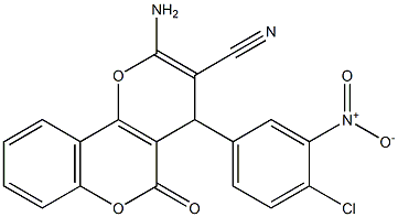 2-amino-4-{4-chloro-3-nitrophenyl}-5-oxo-4H,5H-pyrano[3,2-c]chromene-3-carbonitrile Structure