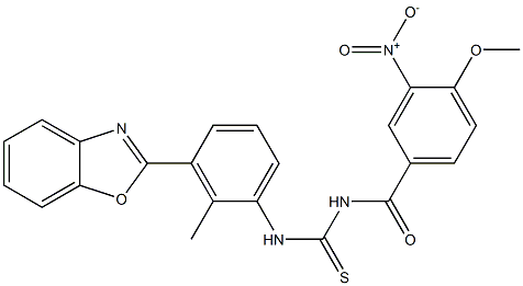 N-[3-(1,3-benzoxazol-2-yl)-2-methylphenyl]-N'-{3-nitro-4-methoxybenzoyl}thiourea Struktur