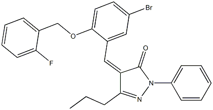 4-{5-bromo-2-[(2-fluorobenzyl)oxy]benzylidene}-2-phenyl-5-propyl-2,4-dihydro-3H-pyrazol-3-one 化学構造式