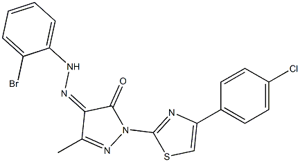 1-[4-(4-chlorophenyl)-1,3-thiazol-2-yl]-3-methyl-1H-pyrazole-4,5-dione 4-[N-(2-bromophenyl)hydrazone] 化学構造式