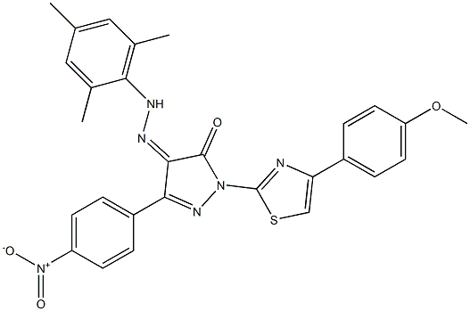1-[4-(4-methoxyphenyl)-1,3-thiazol-2-yl]-3-(4-nitrophenyl)-1H-pyrazole-4,5-dione 4-(N-mesitylhydrazone) Struktur