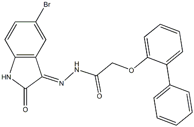 2-([1,1'-biphenyl]-2-yloxy)-N'-(5-bromo-2-oxo-1,2-dihydro-3H-indol-3-ylidene)acetohydrazide,,结构式