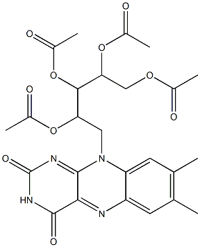 2,3-bis(acetyloxy)-1-{1-(acetyloxy)-2-[7,8-dimethyl-2,4-dioxo-3,4-dihydrobenzo[g]pteridin-10(2H)-yl]ethyl}propyl acetate Struktur