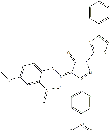 3-(4-nitrophenyl)-1-(4-phenyl-1,3-thiazol-2-yl)-1H-pyrazole-4,5-dione 4-[N-(4-methoxy-2-nitrophenyl)hydrazone] Struktur