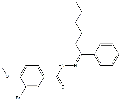 3-bromo-4-methoxy-N'-[(E)-1-phenylhexylidene]benzohydrazide,,结构式