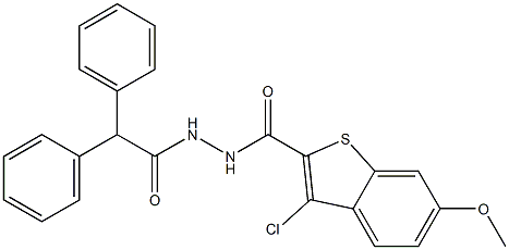 3-chloro-N'-(2,2-diphenylacetyl)-6-methoxy-1-benzothiophene-2-carbohydrazide Struktur