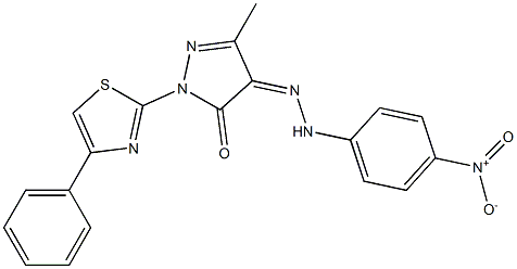 3-methyl-1-(4-phenyl-1,3-thiazol-2-yl)-1H-pyrazole-4,5-dione 4-[N-(4-nitrophenyl)hydrazone] Struktur