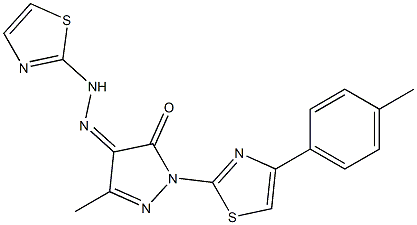 3-methyl-1-[4-(4-methylphenyl)-1,3-thiazol-2-yl]-1H-pyrazole-4,5-dione 4-[N-(1,3-thiazol-2-yl)hydrazone] 结构式