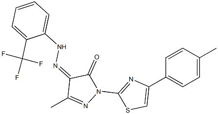 3-methyl-1-[4-(4-methylphenyl)-1,3-thiazol-2-yl]-1H-pyrazole-4,5-dione 4-{N-[2-(trifluoromethyl)phenyl]hydrazone} Struktur