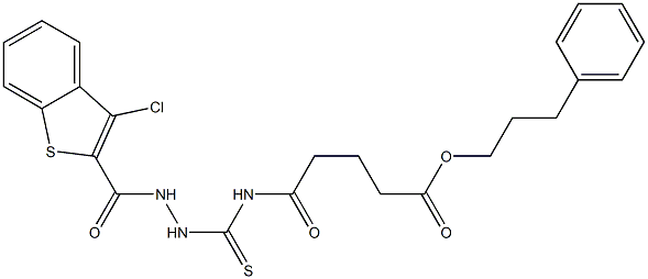 3-phenylpropyl 5-[({2-[(3-chloro-1-benzothiophen-2-yl)carbonyl]hydrazino}carbothioyl)amino]-5-oxopentanoate Struktur
