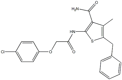 5-benzyl-2-{[2-(4-chlorophenoxy)acetyl]amino}-4-methyl-3-thiophenecarboxamide,,结构式