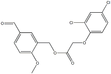5-formyl-2-methoxybenzyl 2-(2,4-dichlorophenoxy)acetate Struktur