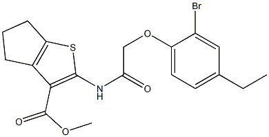methyl 2-{[2-(2-bromo-4-ethylphenoxy)acetyl]amino}-5,6-dihydro-4H-cyclopenta[b]thiophene-3-carboxylate Struktur