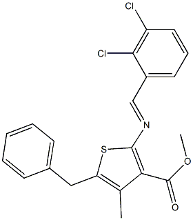 methyl 5-benzyl-2-{[(E)-(2,3-dichlorophenyl)methylidene]amino}-4-methyl-3-thiophenecarboxylate 化学構造式