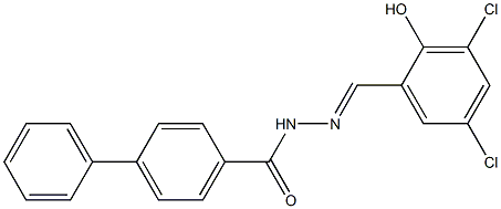 N'-[(E)-(3,5-dichloro-2-hydroxyphenyl)methylidene][1,1'-biphenyl]-4-carbohydrazide Struktur