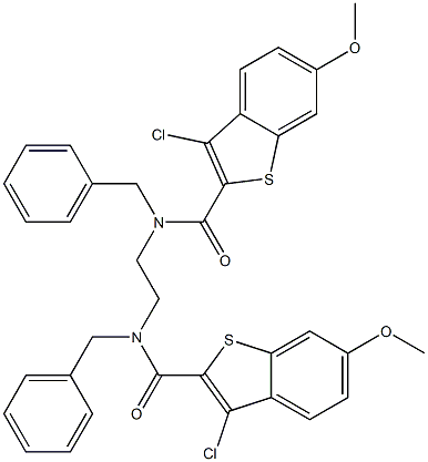 N-benzyl-N-(2-{benzyl[(3-chloro-6-methoxy-1-benzothiophen-2-yl)carbonyl]amino}ethyl)-3-chloro-6-methoxy-1-benzothiophene-2-carboxamide Structure