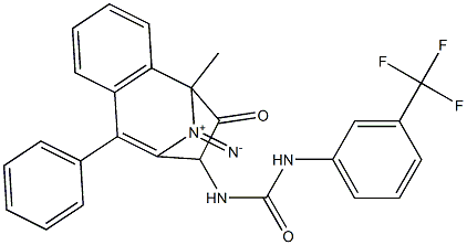N-(2,5-diaza-2-methyl-3-oxo-6-phenylbicyclo[5.4.0]undeca-1(7),5,8,10-tetraen-4-yl)((3-(trifluoromethyl)phenyl)amino)formamide 结构式