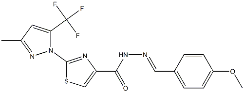 N'-[(E)-(4-methoxyphenyl)methylidene]-2-[3-methyl-5-(trifluoromethyl)-1H-pyrazol-1-yl]-1,3-thiazole-4-carbohydrazide Struktur