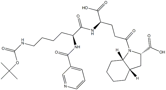 (2S,3aS,7aS)-Octahydro-1-[(4R)-4-[[(2S)-2-(3-pyridinylcarbonylamino)-6-tert-butoxycarbonylaminohexanoyl]amino]-4-carboxybutyryl]-1H-indole-2-carboxylic acid Structure