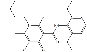 N-(2,6-ジエチルフェニル)-1,4-ジヒドロ-2,6-ジメチル-5-ブロモ-4-オキソ-1-イソペンチル-3-ピリジンカルボアミド 化学構造式