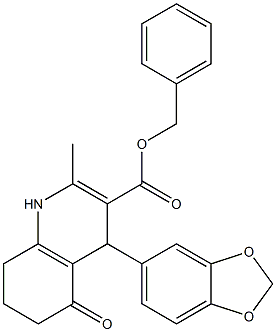 1,4,5,6,7,8-ヘキサヒドロ-5-オキソ-2-メチル-4-(1,3-ベンゾジオキソール-5-イル)キノリン-3-カルボン酸ベンジル 化学構造式