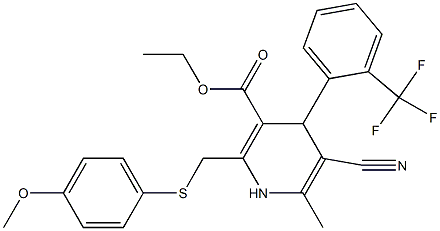 5-Cyano-1,4-dihydro-6-methyl-2-[(4-methoxyphenylthio)methyl]-4-(2-trifluoromethylphenyl)pyridine-3-carboxylic acid ethyl ester Structure