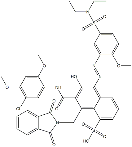 3-[(5-クロロ-2,4-ジメトキシフェニル)アミノカルボニル]-1-[5-[(ジエチルアミノ)スルホニル]-2-メトキシフェニルアゾ]-2-ヒドロキシ-4-(フタルイミジルメチル)ナフタレン-5-スルホン酸 化学構造式