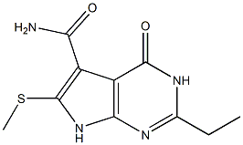 2-エチル-6-(メチルチオ)-4-オキソ-3,4-ジヒドロ-7H-ピロロ[2,3-d]ピリミジン-5-カルボアミド 化学構造式