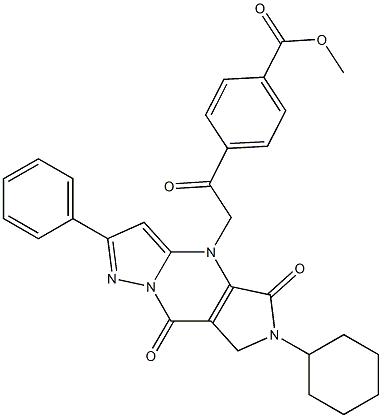 4-[[(6-シクロヘキシル-5,6,7,8-テトラヒドロ-5,8-ジオキソ-2-フェニル-4H-1,4,6,8a-テトラアザ-s-インダセン)-4-イル]アセチル]安息香酸メチル 化学構造式