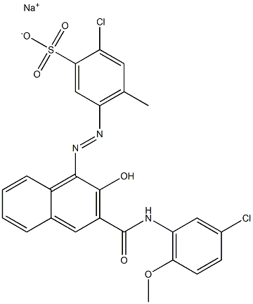 2-クロロ-4-メチル-5-[[3-[[(3-クロロ-6-メトキシフェニル)アミノ]カルボニル]-2-ヒドロキシ-1-ナフチル]アゾ]ベンゼンスルホン酸ナトリウム 化学構造式