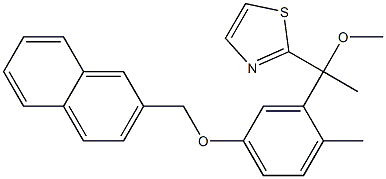 2-[1-メトキシ-1-[2-メチル-5-[(2-ナフタレニル)メトキシ]フェニル]エチル]チアゾール 化学構造式