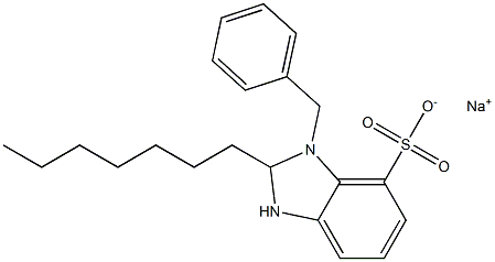 1-Benzyl-2-heptyl-2,3-dihydro-1H-benzimidazole-7-sulfonic acid sodium salt Struktur