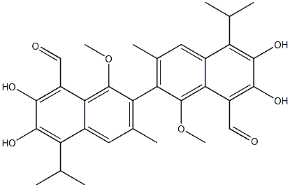 6,6',7,7'-Tetrahydroxy-1,1'-dimethoxy-5,5'-diisopropyl-3,3'-dimethyl-2,2'-binaphthalene-8,8'-dicarbaldehyde Structure