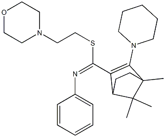 4,7,7-Trimethyl-3-piperidino-N-phenylbicyclo[2.2.1]hept-2-ene-2-carbimidothioic acid (2-morpholinoethyl) ester Structure