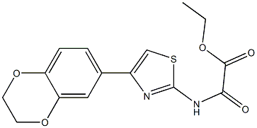 2-[[4-[(2,3-ジヒドロ-1,4-ベンゾジオキシン)-6-イル]チアゾール-2-イル]アミノ]-2-オキソ酢酸エチル 化学構造式