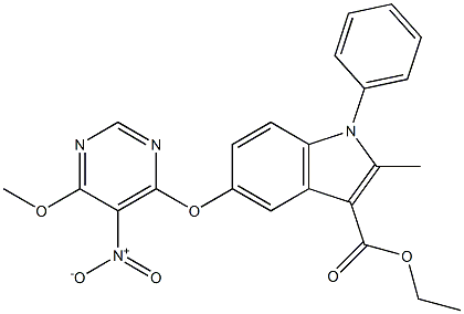 1-Phenyl-2-methyl-5-[(6-methoxy-5-nitropyrimidin-4-yl)oxy]-1H-indole-3-carboxylic acid ethyl ester Struktur