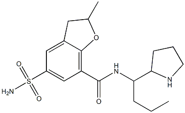 2,3-ジヒドロ-2-メチル-5-(アミノスルホニル)-N-[1-プロピル-2-ピロリジニルメチル]ベンゾフラン-7-カルボアミド 化学構造式