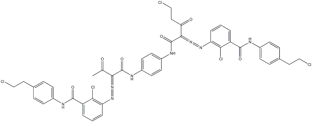 3,3'-[2-(クロロメチル)-1,4-フェニレンビス[イミノカルボニル(アセチルメチレン)アゾ]]ビス[N-[4-(2-クロロエチル)フェニル]-2-クロロベンズアミド] 化学構造式