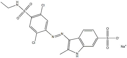3-[[2,5-ジクロロ-4-(エチルアミノスルホニル)フェニル]アゾ]-2-メチル-1H-インドール-6-スルホン酸ナトリウム 化学構造式