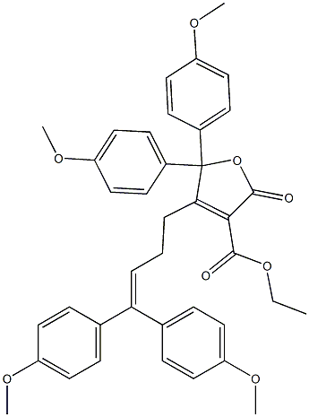 5,5-Bis(4-methoxyphenyl)-2-oxo-2,5-dihydro-4-[4,4-bis(4-methoxyphenyl)-3-butenyl]furan-3-carboxylic acid ethyl ester 结构式