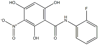 2,4,6-トリヒドロキシ-3-ニトロ-N-(2-フルオロフェニル)ベンズアミド 化学構造式