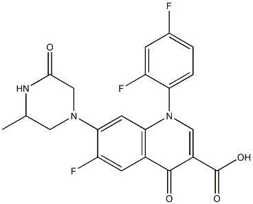 1-(2,4-ジフルオロフェニル)-7-(3-メチル-5-オキソピペラジノ)-6-フルオロ-1,4-ジヒドロ-4-オキソキノリン-3-カルボン酸 化学構造式
