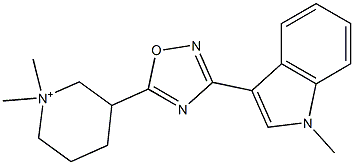 1,1-Dimethyl-3-[3-(1-methyl-1H-indol-3-yl)-1,2,4-oxadiazol-5-yl]piperidinium Struktur