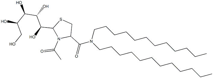 3-Acetyl-N,N-didodecyl-2-[(1S,2S,3R,4R)-1,2,3,4,5-pentahydroxypentyl]thiazolidine-4-carboxamide 结构式