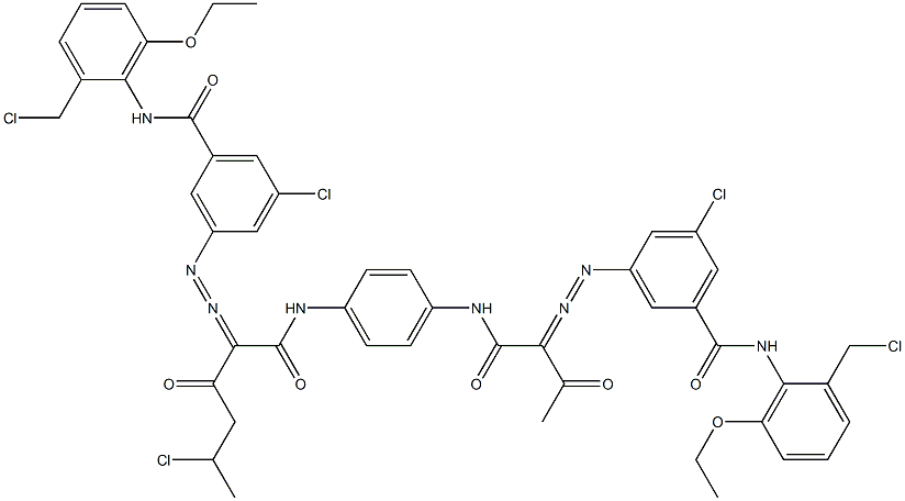 3,3'-[2-(1-Chloroethyl)-1,4-phenylenebis[iminocarbonyl(acetylmethylene)azo]]bis[N-[2-(chloromethyl)-6-ethoxyphenyl]-5-chlorobenzamide] Structure