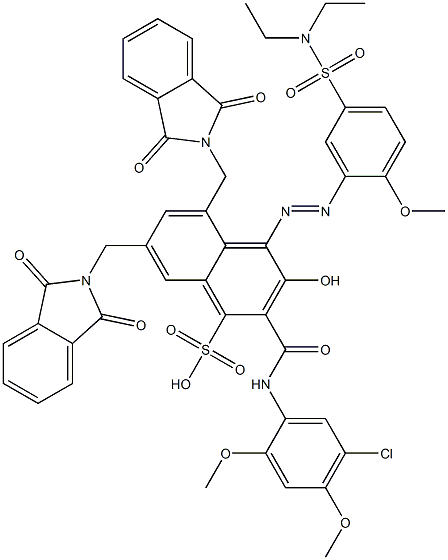 2-[(5-クロロ-2,4-ジメトキシフェニル)アミノカルボニル]-4-[5-[(ジエチルアミノ)スルホニル]-2-メトキシフェニルアゾ]-3-ヒドロキシ-5,7-ビス(フタルイミジルメチル)ナフタレン-1-スルホン酸 化学構造式