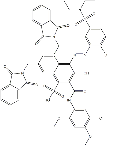 2-[(5-Chloro-2,4-dimethoxyphenyl)aminocarbonyl]-4-[5-[(diethylamino)sulfonyl]-2-methoxyphenylazo]-3-hydroxy-5,7-bis(phthalimidylmethyl)naphthalene-1-sulfonic acid Structure