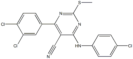 2-(メチルチオ)-4-[(4-クロロフェニル)アミノ]-6-(3,4-ジクロロフェニル)ピリミジン-5-カルボニトリル 化学構造式