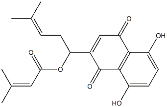 5,8-ジヒドロキシ-2-[1-(β,β-ジメチルアクリロイルオキシ)-4-メチル-3-ペンテニル]-1,4-ナフタレンジオン 化学構造式